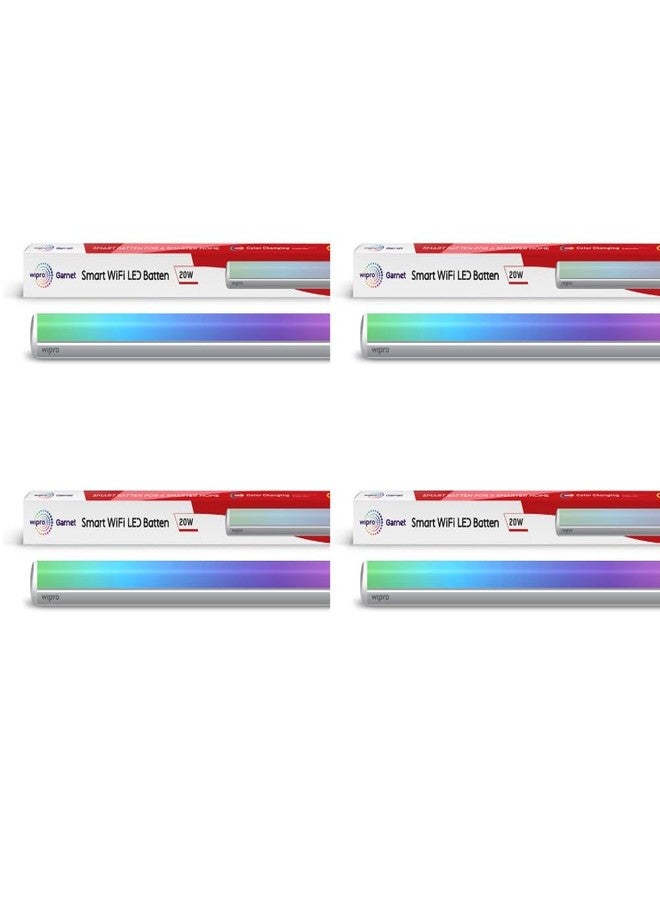 wipro Next Smart Wi-Fi 20W RGB LED Batten | 16 Million Colours | White Tunable | Dimmable |Scheduling |Scene Creation |Smart Grouping of Lights |Amazon Alexa & Google Asst. Compatible |Pack of 4